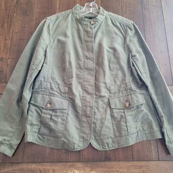 Talbots Petites Linen Olive Green Military-Style Jacket size Lg Petite - Picture 1 of 6